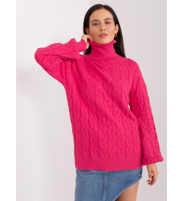 Sweter z golfem AT-SW-2348.93 fuksjowy