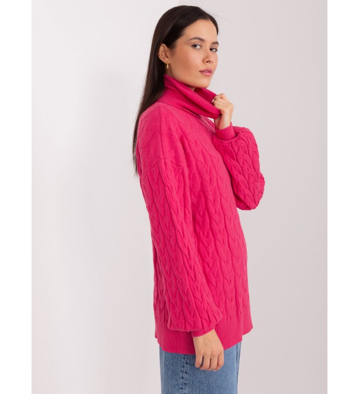 Sweter z golfem AT-SW-2348.93 fuksjowy