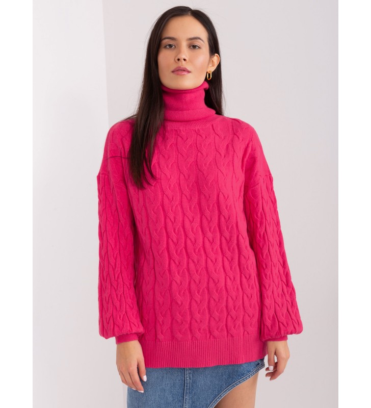 Sweter z golfem AT-SW-2348.93 fuksjowy