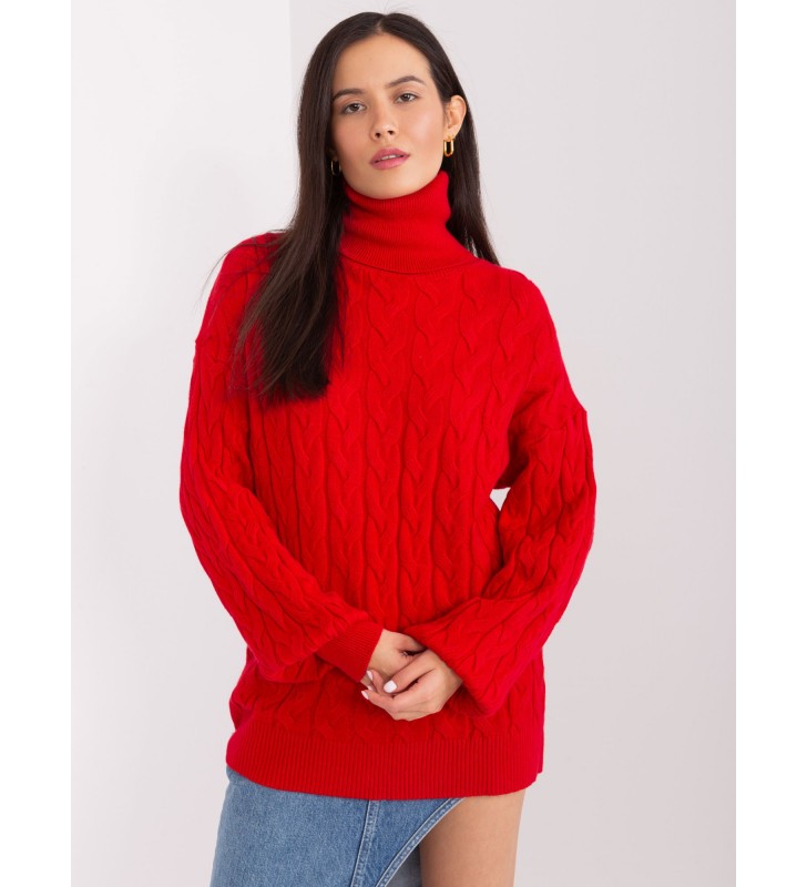 Sweter z golfem AT-SW-2348.95 czerwony