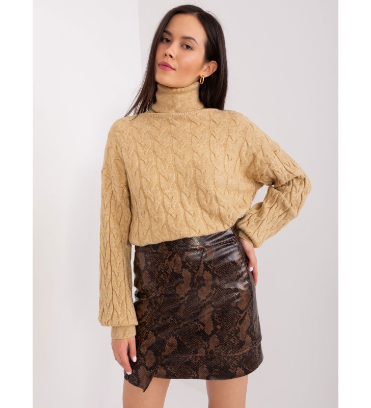 Sweter z golfem AT-SW-2348.95 camelowy