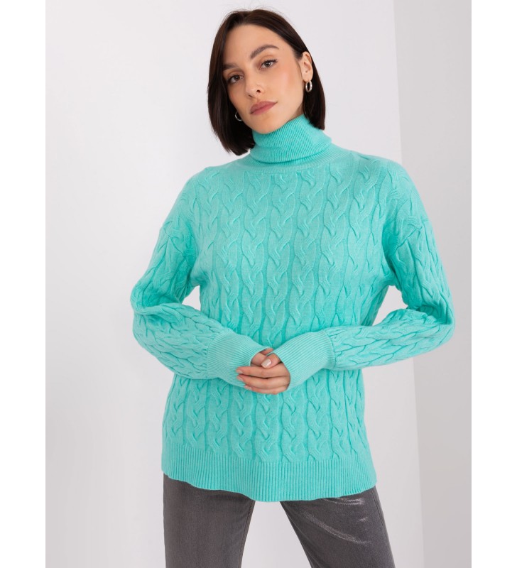 Sweter z golfem AT-SW-2348.88 mietowy