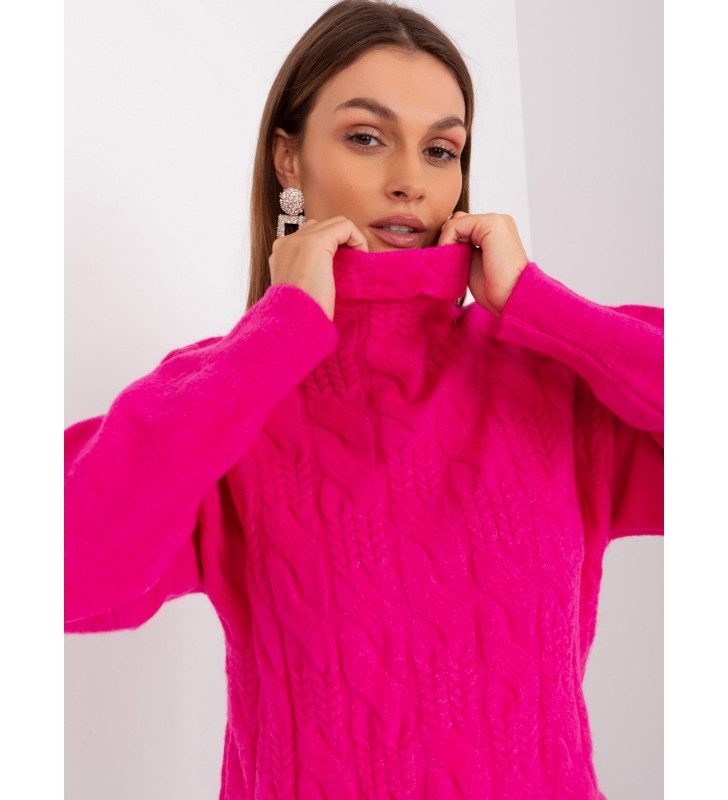 Sweter z golfem AT-SW-23401.97P fuksjowy