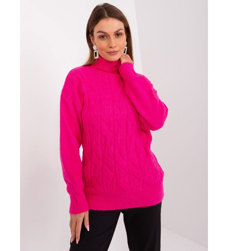 Sweter z golfem AT-SW-23401.97P fuksjowy