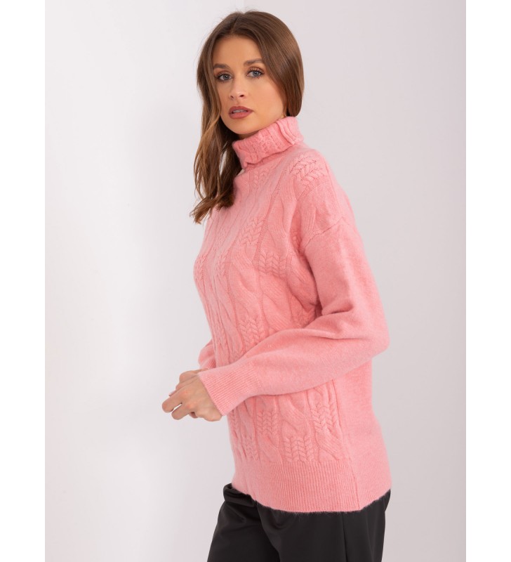 Sweter z golfem AT-SW-23401.97P łososiowy