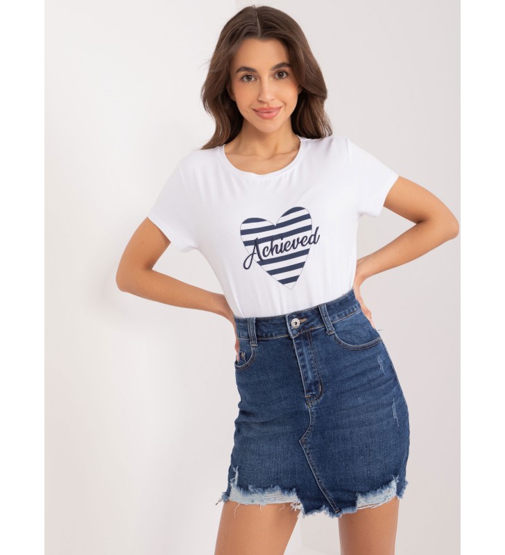 T-shirt z nadrukiem RV-TS-9667.19 biało-granatowy