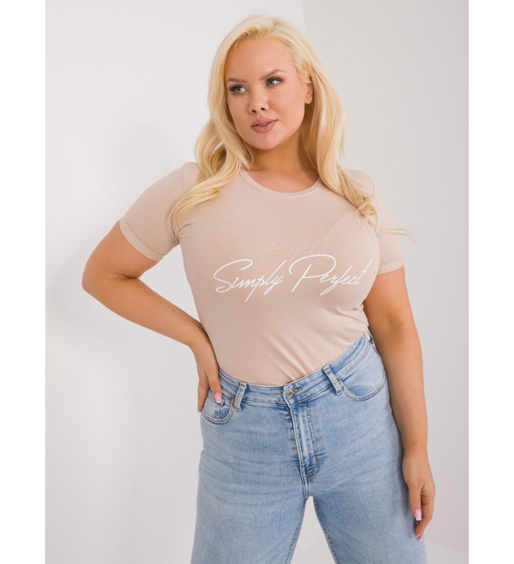 T-shirt plus size RV-TS-9481.60 beżowy