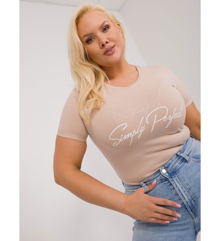 T-shirt plus size RV-TS-9481.60 beżowy