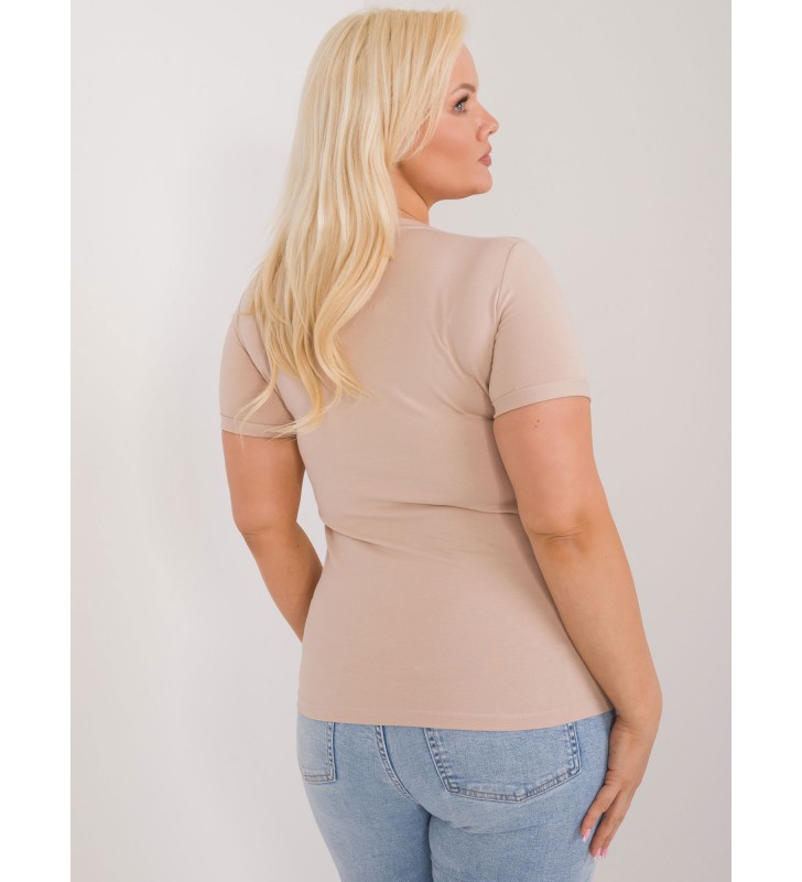 T-shirt plus size RV-TS-9481.60 beżowy