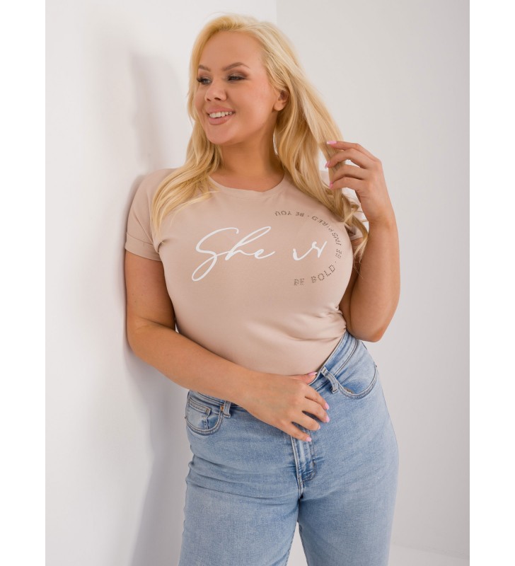 T-shirt plus size RV-TS-9476.25 beżowy