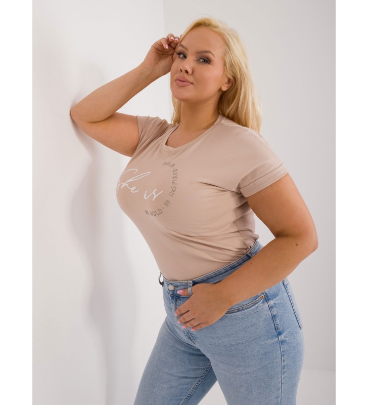 T-shirt plus size RV-TS-9476.25 beżowy