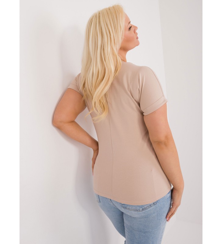 T-shirt plus size RV-TS-9476.25 beżowy