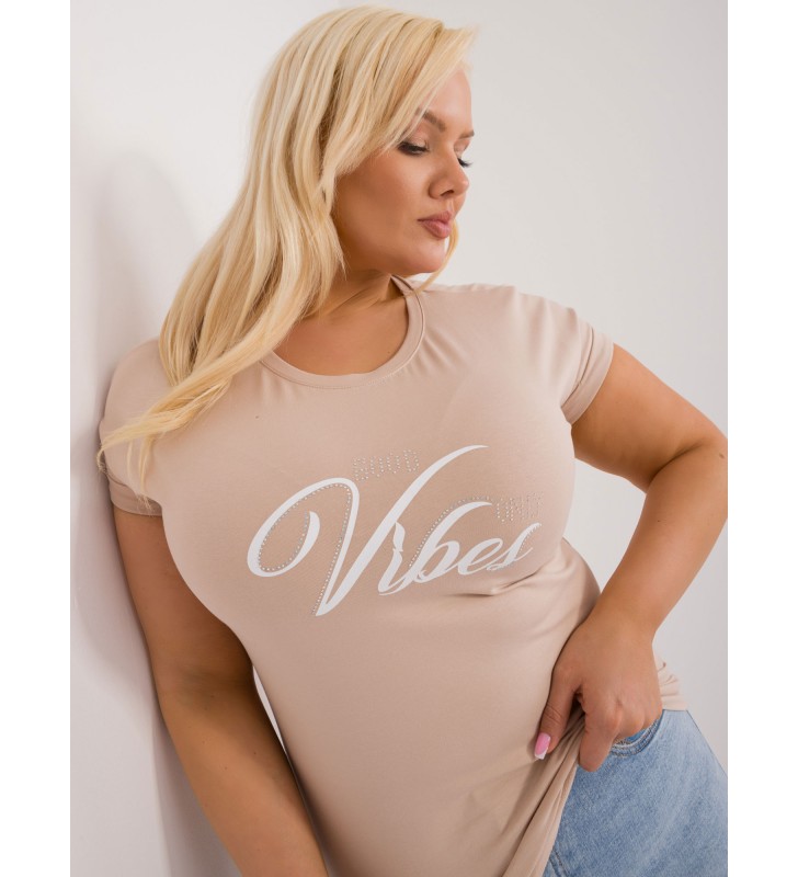 T-shirt plus size RV-TS-9475.60 beżowy