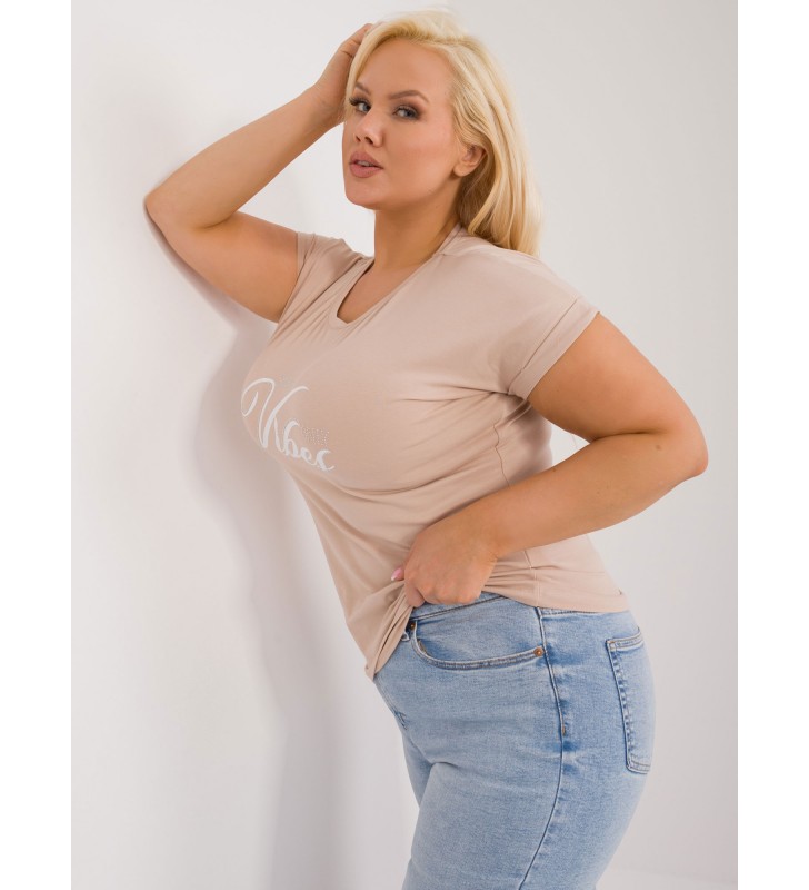 T-shirt plus size RV-TS-9475.60 beżowy