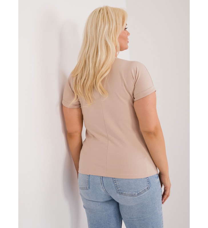 T-shirt plus size RV-TS-9475.60 beżowy