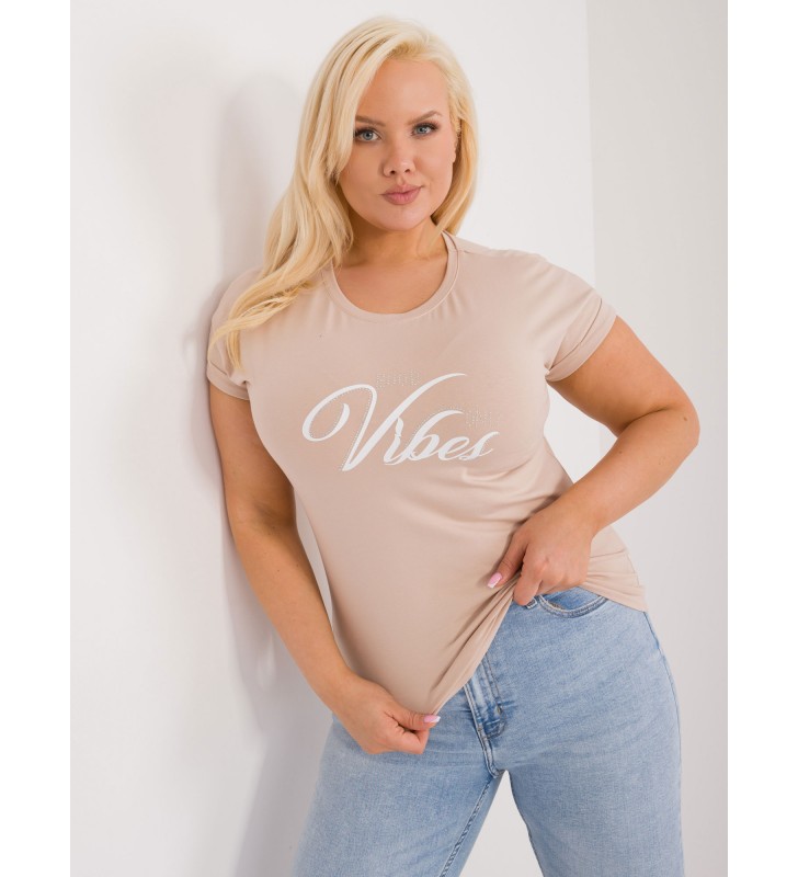 T-shirt plus size RV-TS-9475.60 beżowy