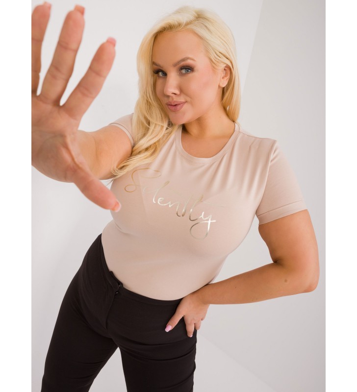 T-shirt plus size RV-TS-9480.85 beżowy