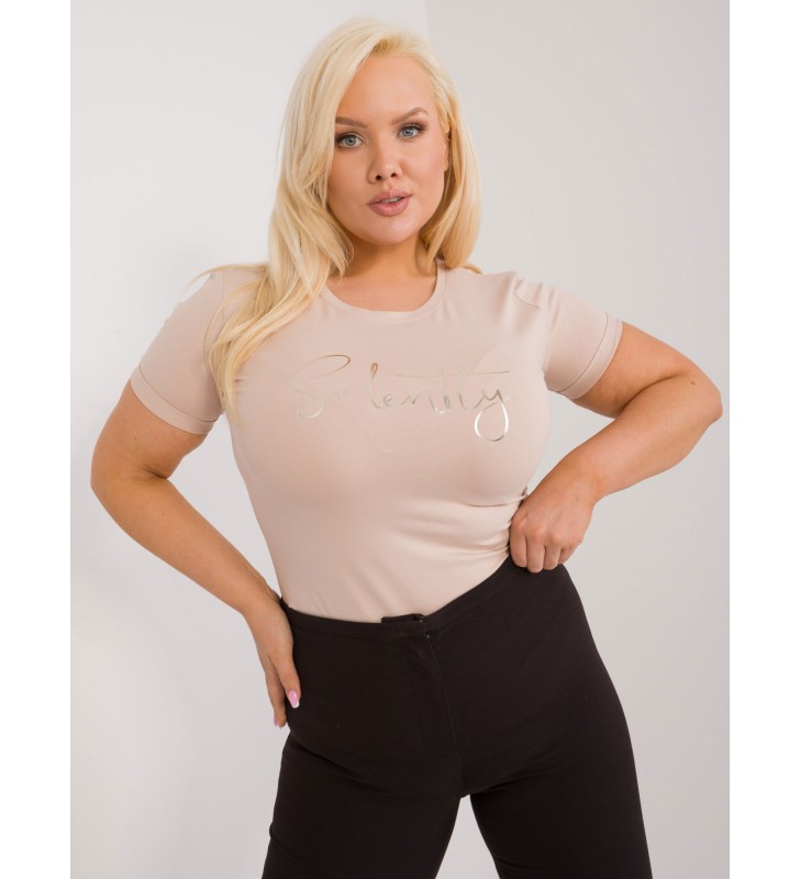 T-shirt plus size RV-TS-9480.85 beżowy