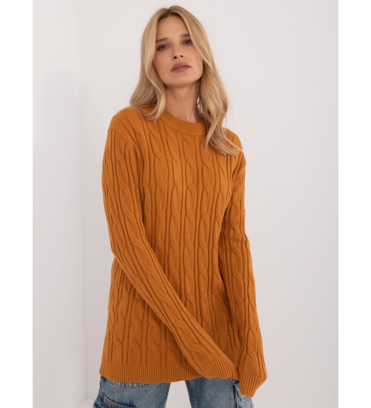 Sweter z warkoczami AT-SW-2343.88 ciemny żółty