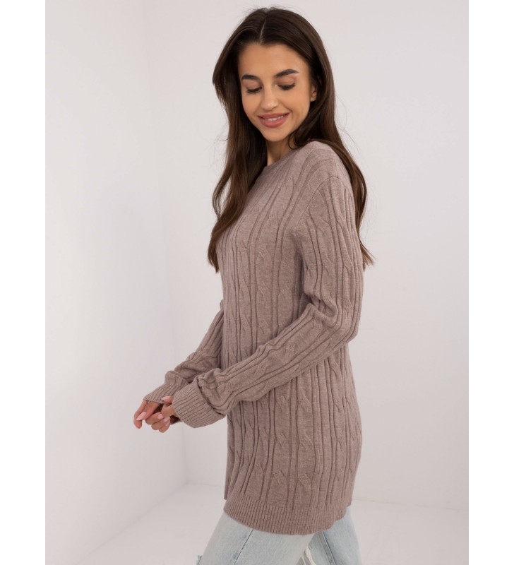 Sweter z warkoczami AT-SW-2343.88 ciemny bezowy