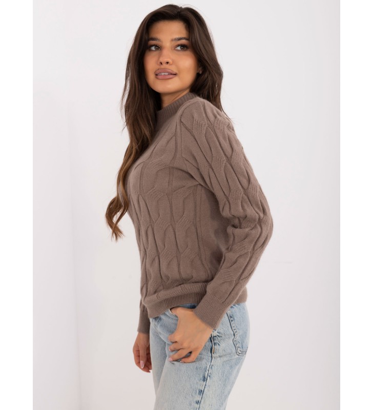 Sweter z warkoczami AT-SW-2235.00P brązowy