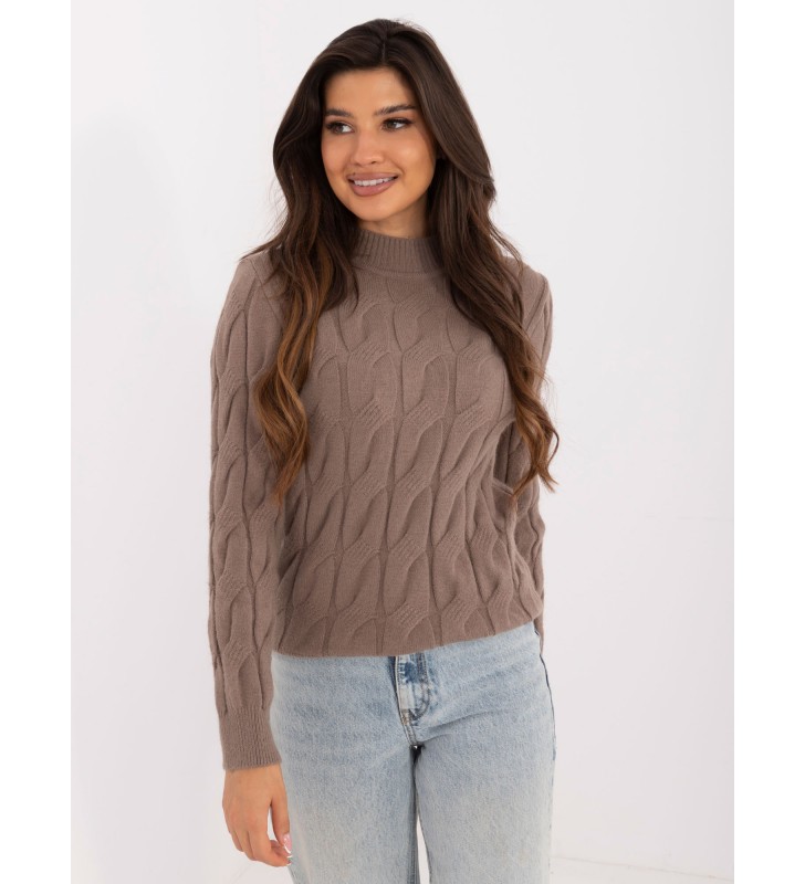 Sweter z warkoczami AT-SW-2235.00P brązowy