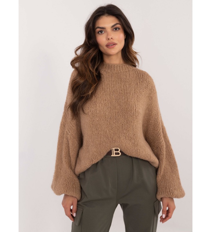 Sweter oversize TW-SW-BI-3565.69 camelowy