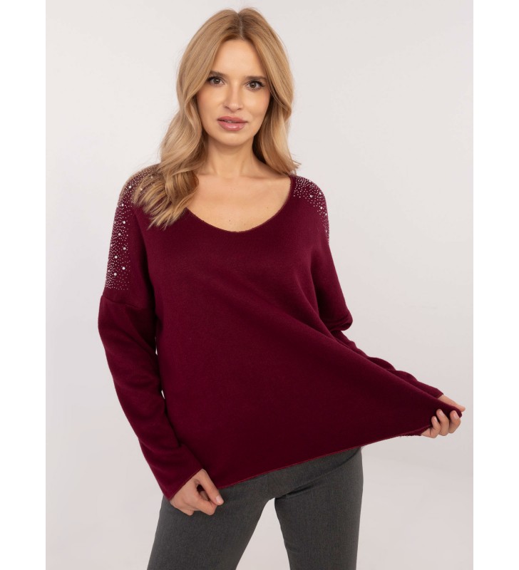 Sweter oversize DHJ-SW-17690.21 bordowy