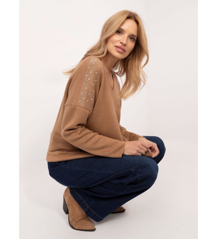 Sweter oversize DHJ-SW-17690.21 camelowy