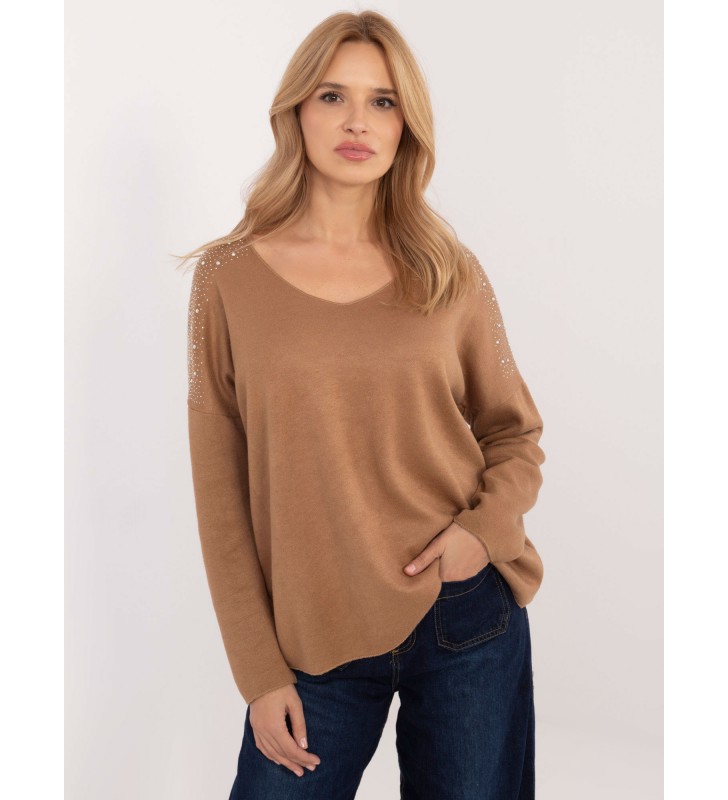 Sweter oversize DHJ-SW-17690.21 camelowy